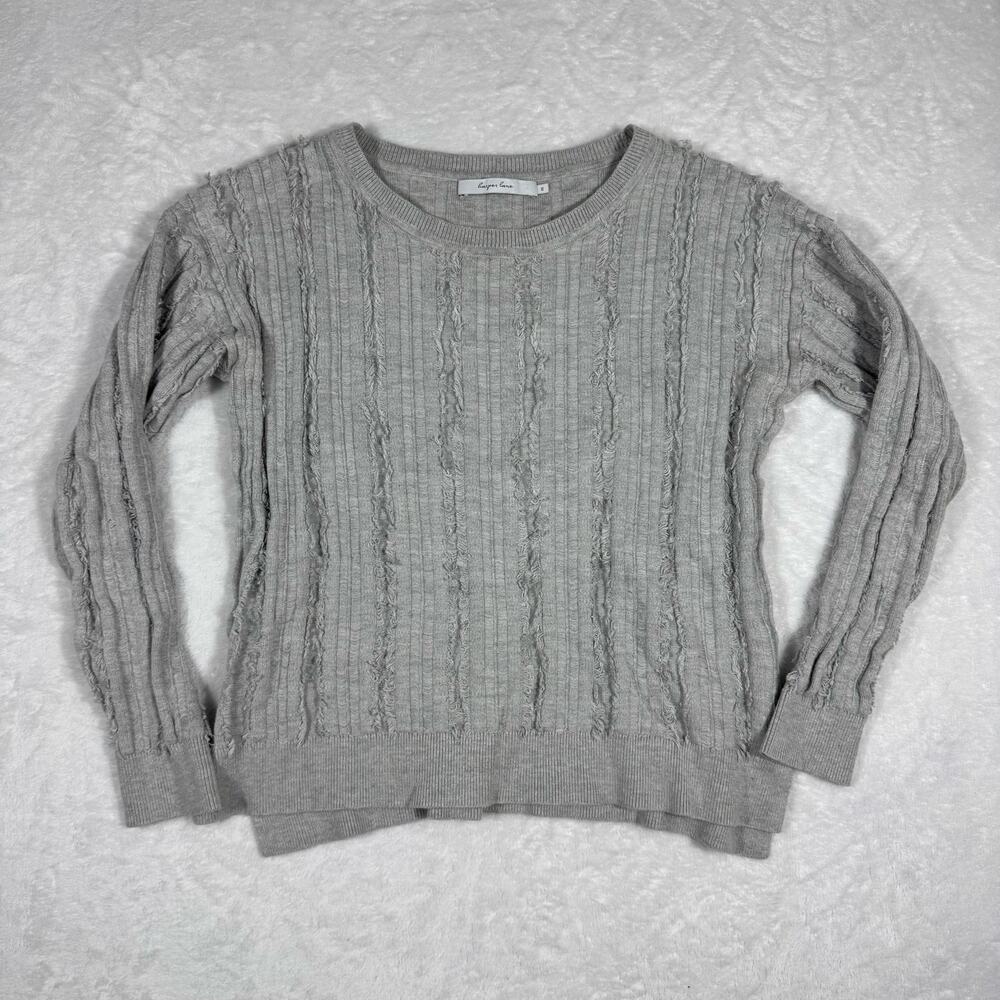 Harper Lane Gray Pullover Sweater Long Sleeve Crew‎ Neck Frayed Textured Women M